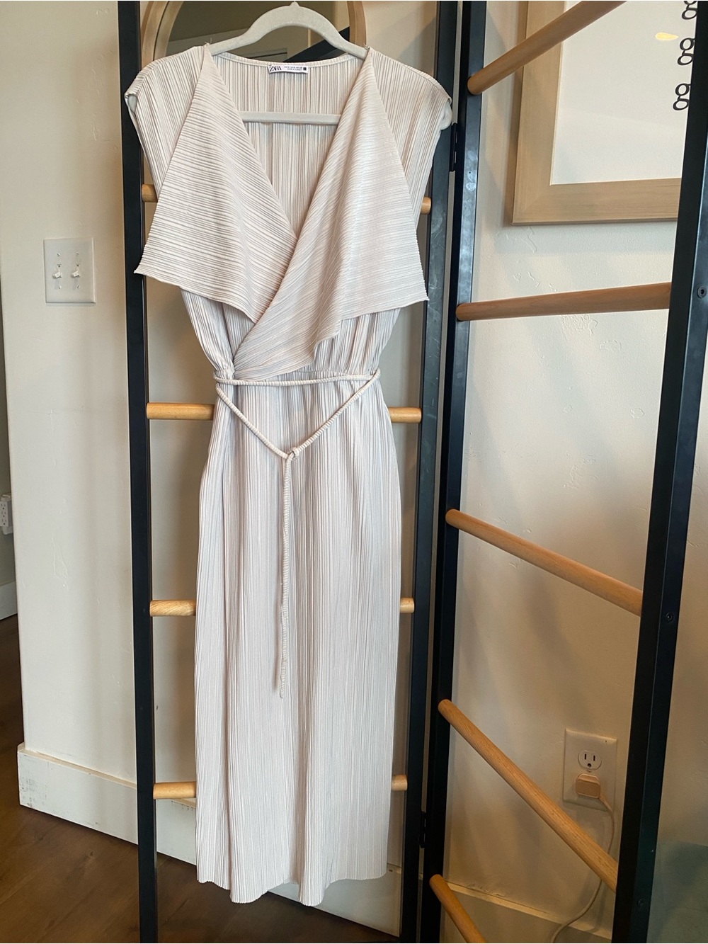ZARA Women's Cream Pleated Wrap Maxi Dress with Belt